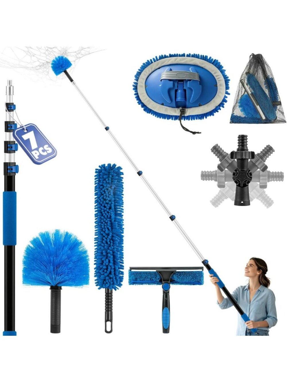 20FT Reach Duster Kit with Extension Pole for High Ceilings & Dusting